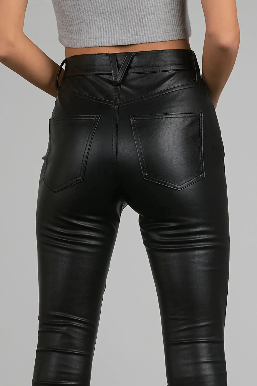 Elan Kyla Black Faux Leather Straight Leg Pants